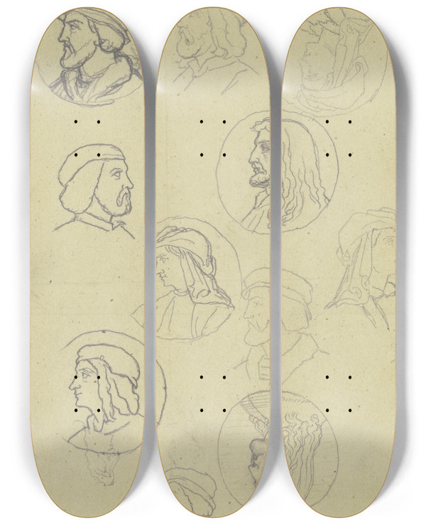 Triptych art skateboard deck of Eugen Eduard Schffer Kpfchen Zur Einfassung Der Veitschen Freskobilder Im Stdelschen Kunstinstitut_1 by Eugen Eduard Schaffer (1802-1871)