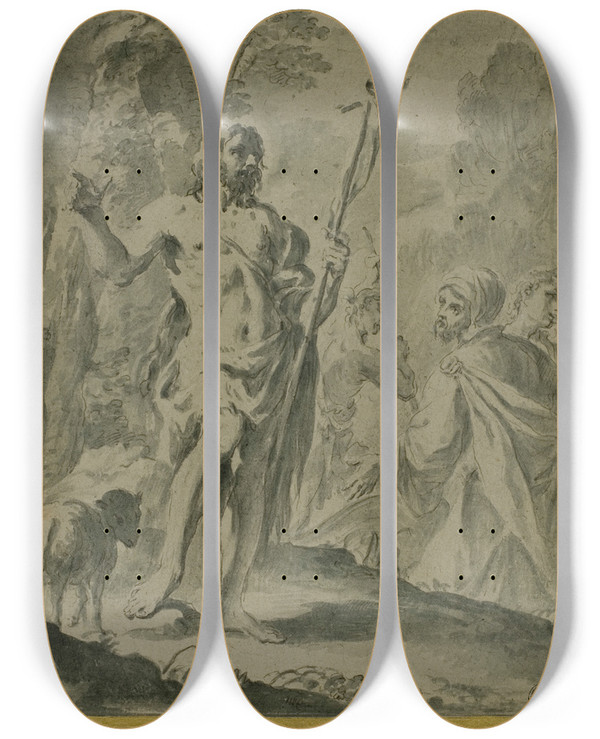 Triptych art skateboard deck of Ercole Graziani The Younger Saint John The Baptist by Ercole Graziani The Younger (1688-1765)