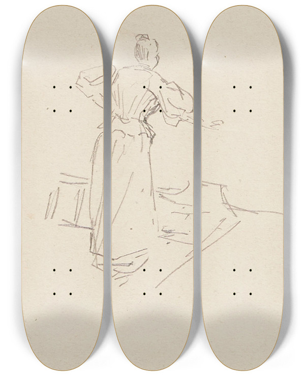 Triptych art skateboard deck of Frdric Houbron Femme De Dos by Frederic Houbron (1851-1908)