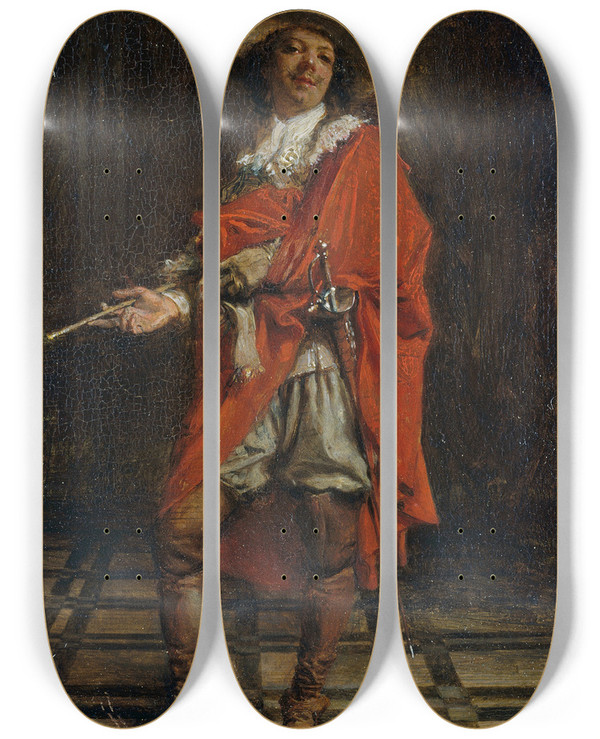 Triptych art skateboard deck of Ernest Meissonier A Cavalier Time Of Louis Xiv by Ernest Meissonier (1815-1891)