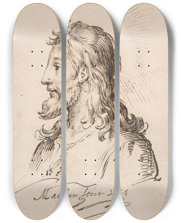 Triptych art skateboard deck of Jacob Matham Head Of Christ by Jacob Matham (1571-1631)