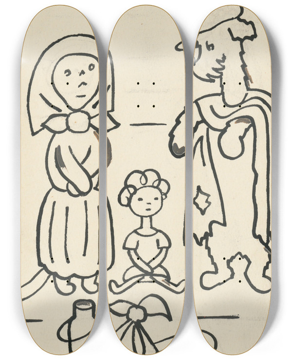Triptych art skateboard deck of Josef Apek I Had A Dog And A Cat Pl 29 by Josef apek (1887-1945)