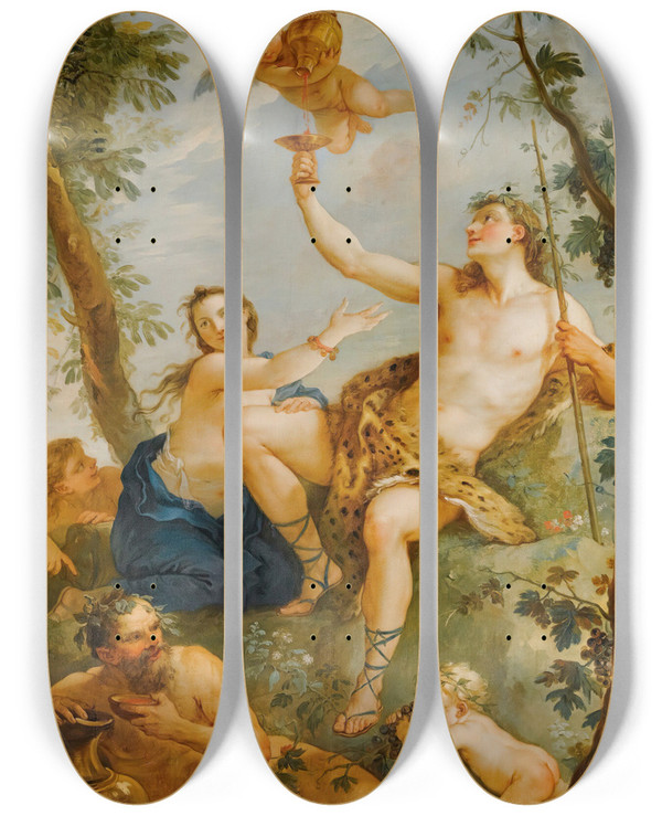 Triptych art skateboard deck of Charlesjoseph Natoire The Triumph Ofbacchus by Charles Joseph Natoire (1700-1777)