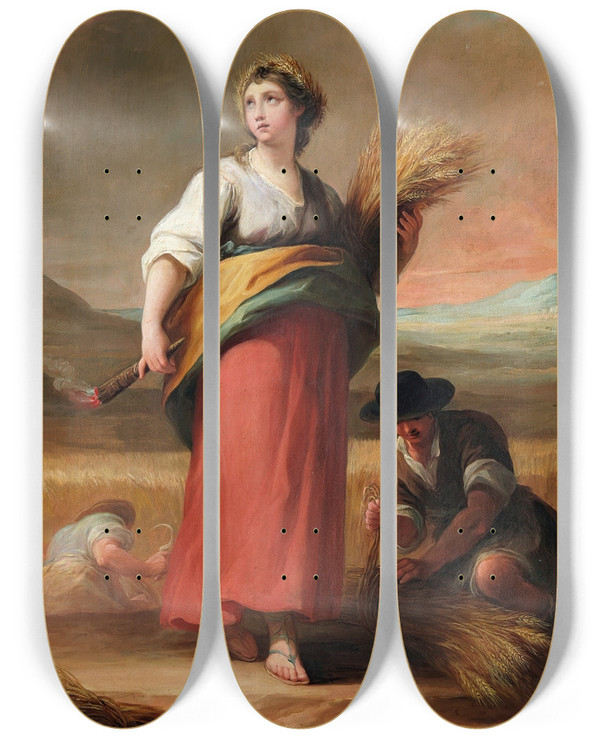 Triptych art skateboard deck of Mariano Salvador Maella El Verano by Mariano Salvador Maella (1739-1819)