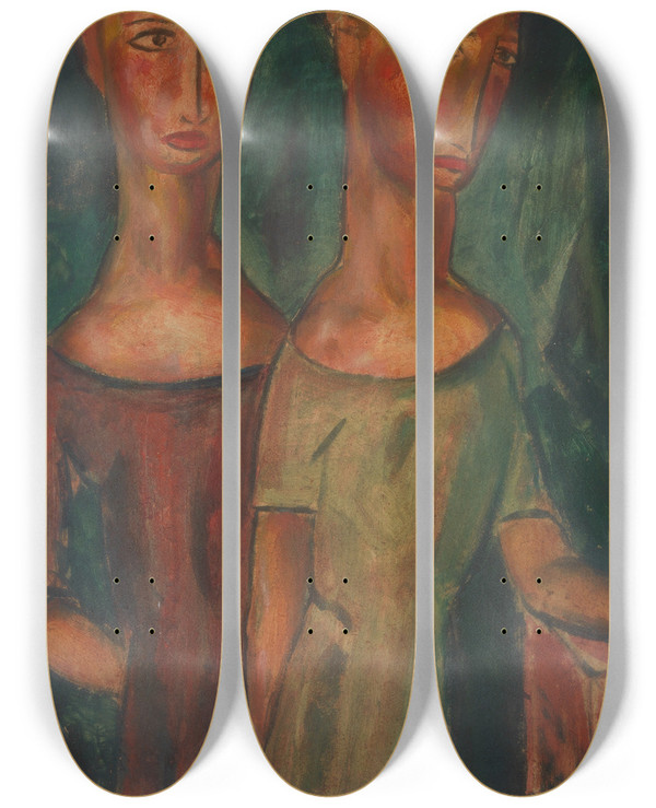Triptych art skateboard deck of Alfred Henry Maurer Duality by Alfred Henry Maurer (1868-1932)