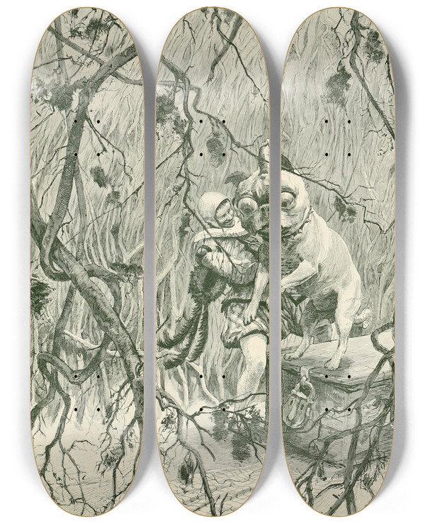 Triptych art skateboard deck of Hans Tegner Fairy Tales And Stories Pl09 by Hans Tegner (1853-1932)
