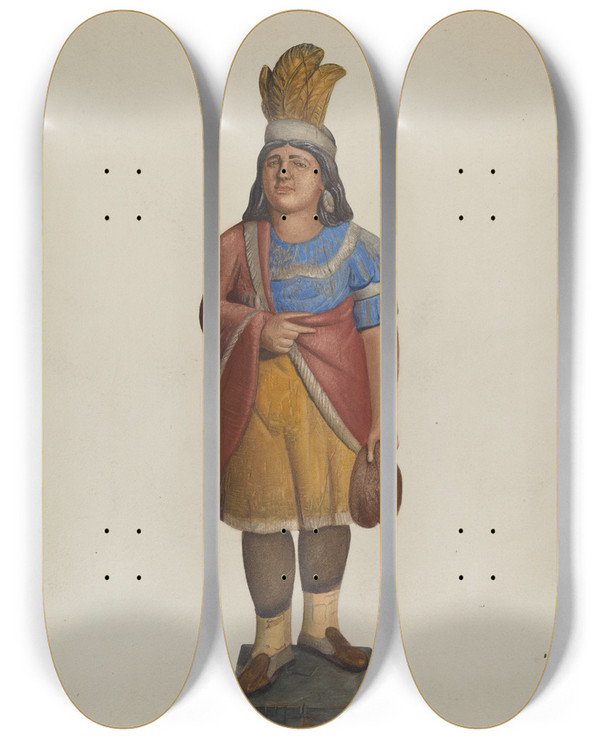 Triptych art skateboard deck of Alice Stearns Cigar Store Indian_1 by Alice Stearns