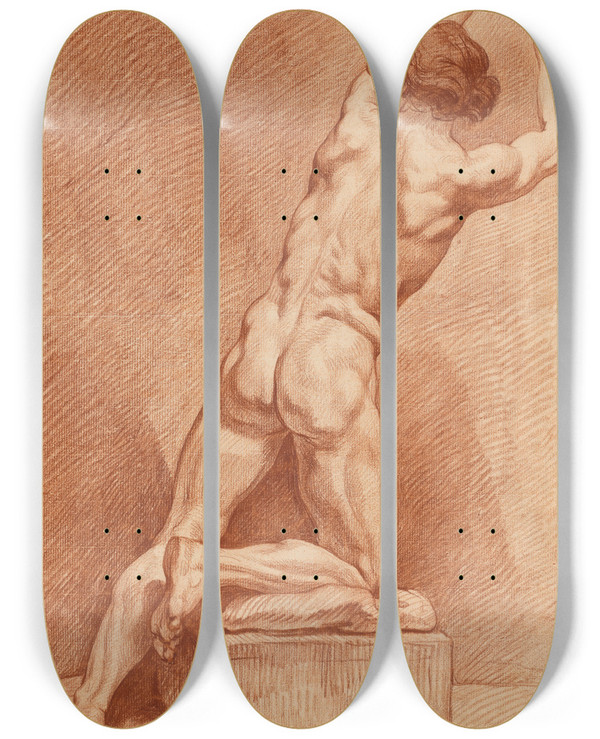 Triptych art skateboard deck of French School A Male Nude Seen From Behind by French School (16-19-)