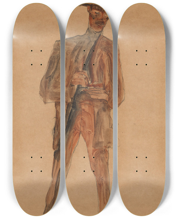 Triptych art skateboard deck of Egon Schiele Franz Weigang by Egon Schiele (1890-1918)