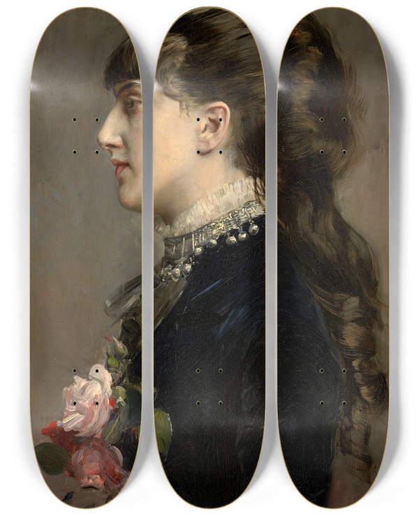 Triptych art skateboard deck of Giovanni Boldini Madame Cline Leclanch by Giovanni Boldini (1842-1931)