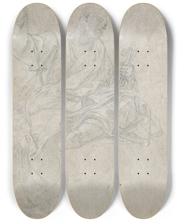 Triptych art skateboard deck of Giovanni Odazzi Study For The Apostle Peter by Giovanni Odazzi (1663-1731)