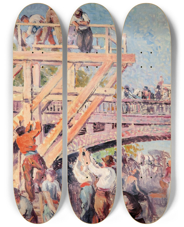 Triptych art skateboard deck of Maximilien Luce Les Travailleurs by Maximilien Luce (1858-1941)