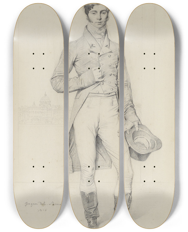 Triptych art skateboard deck of Jean Auguste Dominique Ingres Portrait Of Lord Grantham by Jean Auguste Dominique Ingres (1780-1867)