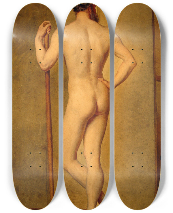 Triptych art skateboard deck of Giuseppe Agujari Male Nude by Giuseppe Agujari