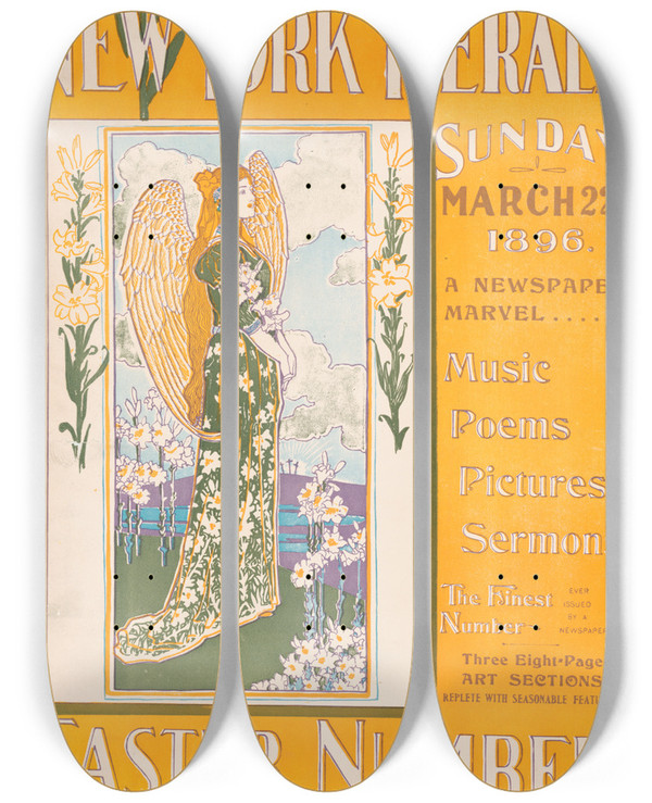 Triptych art skateboard deck of Louis Rhead The New York Herald Sunday March 22Nd 1896 A Newspaper Marvel Easter Number by Louis Rhead (1857-1926)