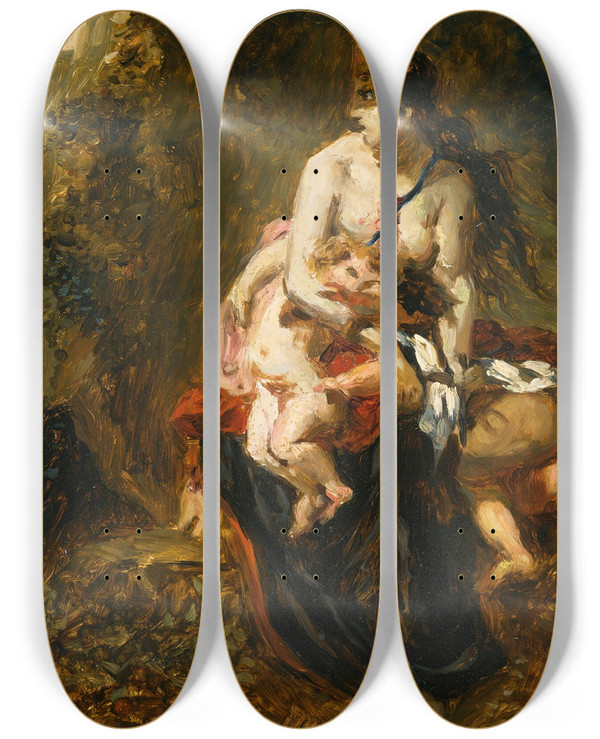 Triptych art skateboard deck of Paul Huet Medea by Paul Huet (1803-1869)