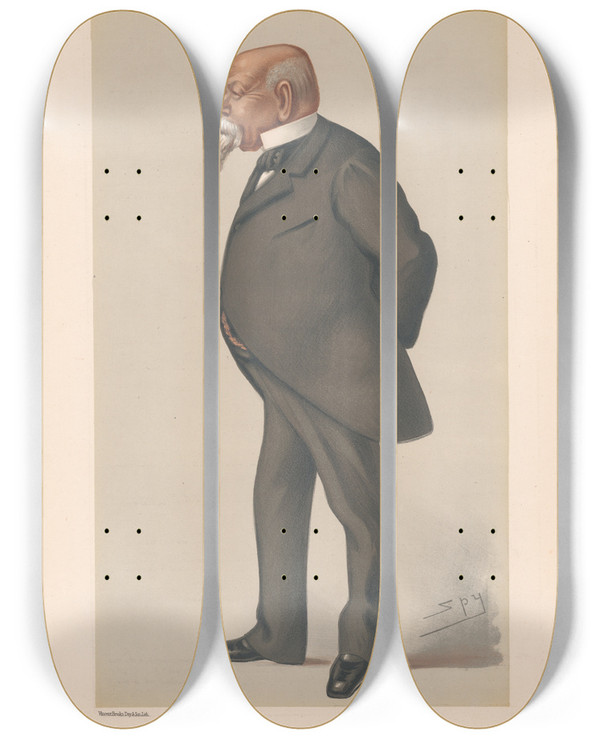 Triptych art skateboard deck of Leslie Matthew Ward Americans Uncle Sam Mr Samuel Ward 10 January 1880 by Leslie Matthew Ward (1851-1922)