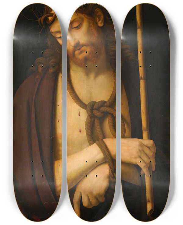 Triptych art skateboard deck of Andrea Solario Ecce Homo by Andrea Solario (1460-1524)