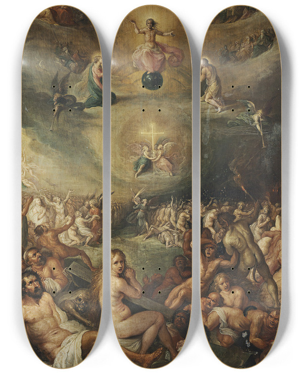 Triptych art skateboard deck of Frans Francken The Younger The Day Of Judgement by Frans Francken the Younger (1581-1642)