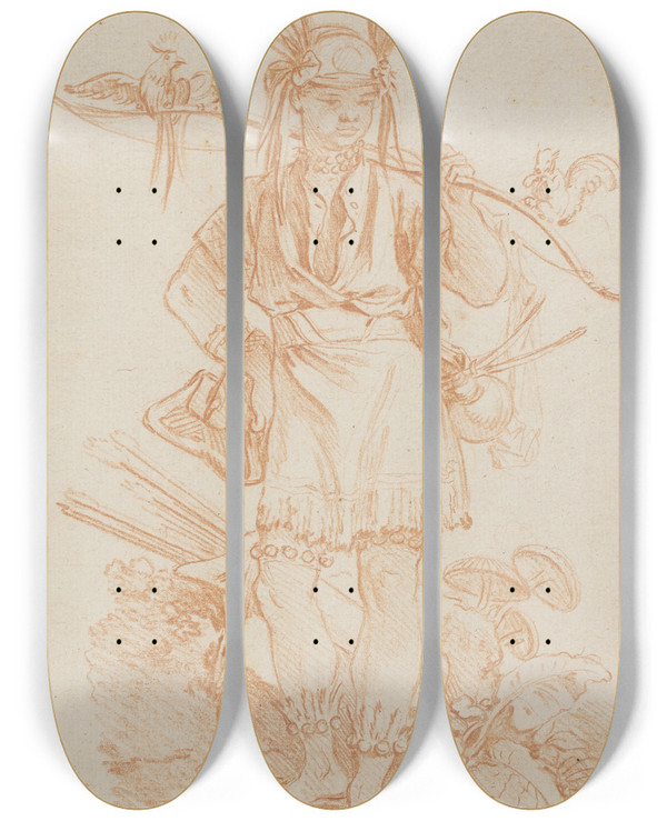 Triptych art skateboard deck of Jeanetienne Liotard En Bueskytte Kineseri by Jean-Etienne Liotard (1702-1789)