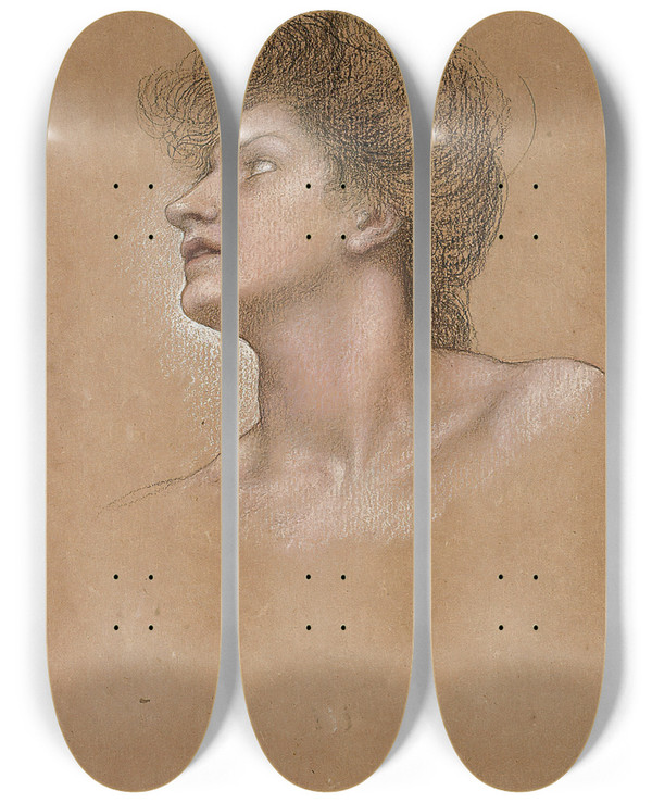 Triptych art skateboard deck of Evelyn De Morgan Study Of A Womans Head by Evelyn De Morgan (1855-1919)