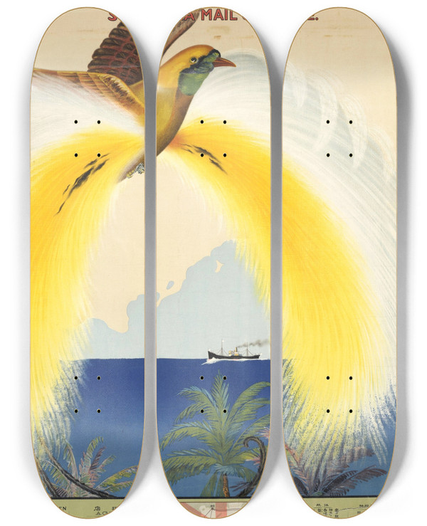 Triptych art skateboard deck of Sai Nany Ysen Kabushiki Kaisha Nanyo Yusen Kaisha South Sea Mail S S Co Ltd Bird by Sai (19-)