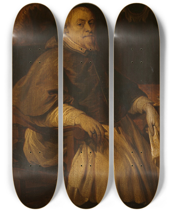 Triptych art skateboard deck of Lucas Franchoys The Younger Portrait Of Franois De Gandvilain 16471666 Bishop Of Doornik by Lucas Franchoys The Younger (1616-1681)