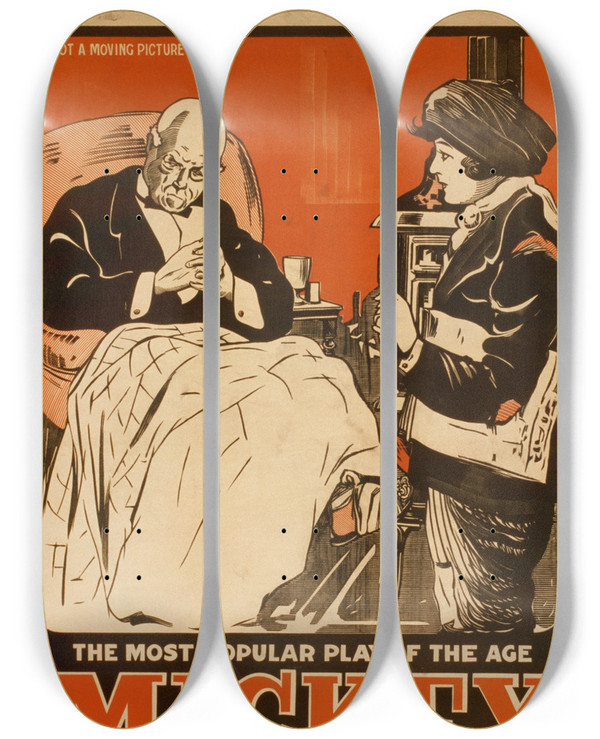Triptych art skateboard deck of Quigley Litho Co Mickey Or The Crimson Nemesis By Robt J Sherman by Quigley Litho Co (19-20-)