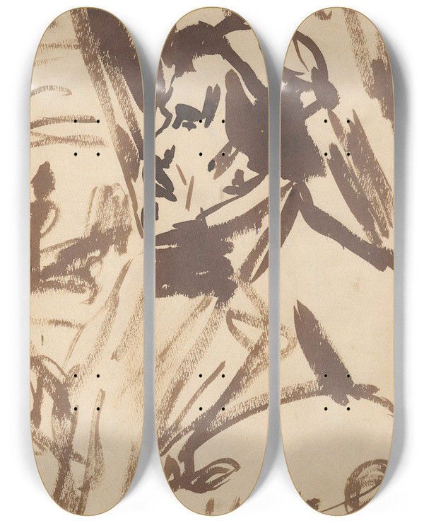 Triptych art skateboard deck of Zygmunt Waliszewski Drawing Acc To Delacroixs Selfportrait by Zygmunt Waliszewski (1897-1936)