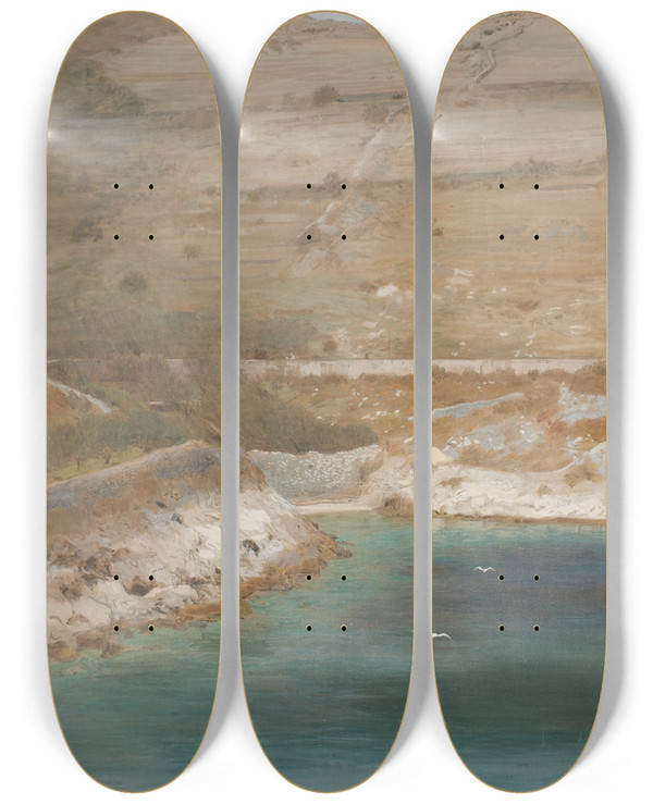 Triptych art skateboard deck of Eugen Jettel Valle Oscura by Eugen Jettel (1845-1901)
