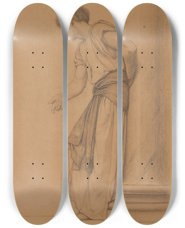 Triptych art skateboard deck of Gustave Boulanger Jeune Homme Debout by Gustave Boulanger (1824-1888)