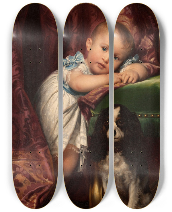 Triptych art skateboard deck of Paul Delaroche Portrait Of Horace Delaroche by Paul Delaroche (1797-1856)