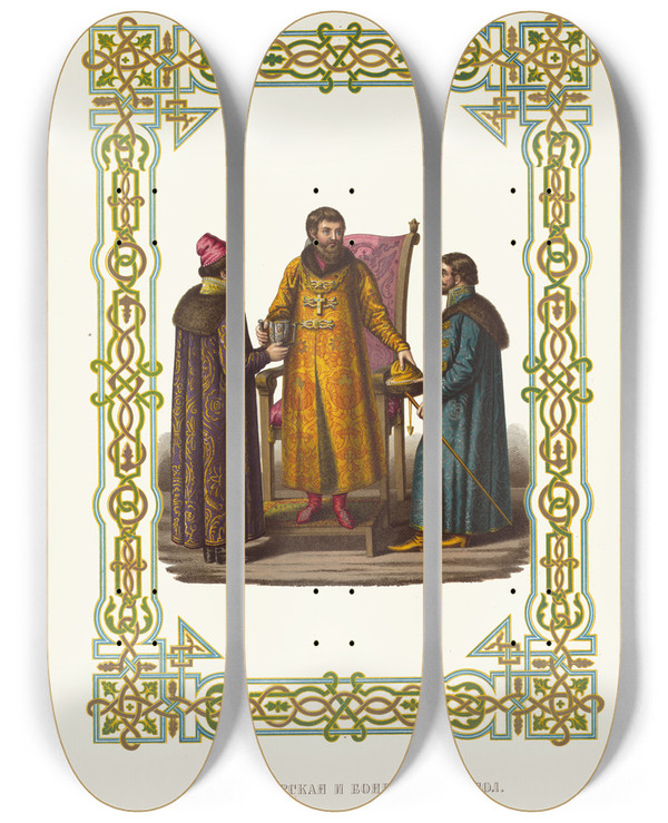 Triptych art skateboard deck of Fedor Grigoryevich Solntsev Odezhda Tsarskaia I Boiarskaia Xvii Stoletiia by Fedor Grigoryevich Solntsev (1801-1892)