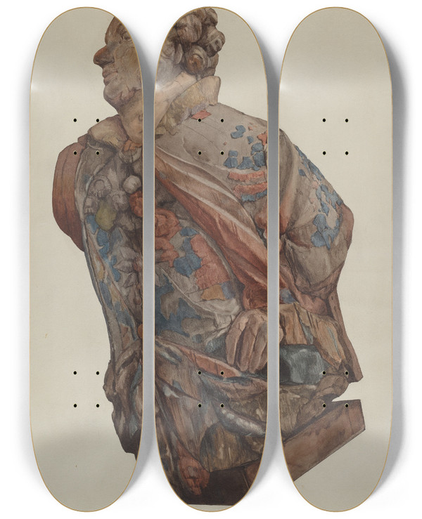 Triptych art skateboard deck of Ingrid Selmerlarsen Figurehead_2 by Ingrid Selmer-Larsen