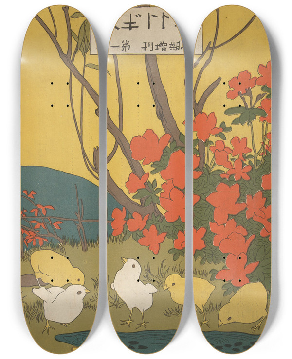 Triptych art skateboard deck of Hashiguchi Goy April 1910 by Hashiguchi Goyo (1881-1921)