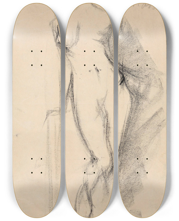 Triptych art skateboard deck of Ludvig Karsten Stende Kvinneakt_3 by Ludvig Karsten (1876-1926)