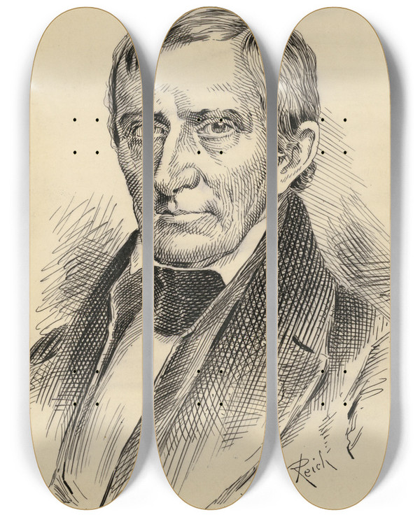 Triptych art skateboard deck of Jacques Reich William Henry Harrison by Jacques Reich (1852-1923)