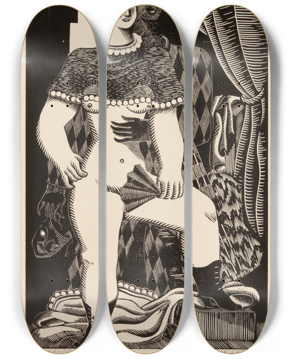 Triptych art skateboard deck of Arkadio Laigo Maskeraad by Arkadio Laigo (1901-1944)