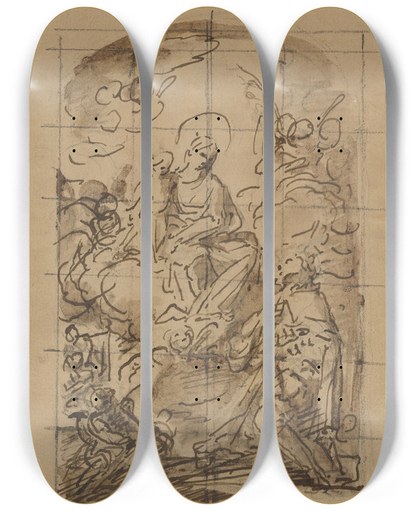 Triptych art skateboard deck of Mariano Salvador Maella The Apparition Of The Virgin And Child To Saint Louis Of France by Mariano Salvador Maella (1739-1819)