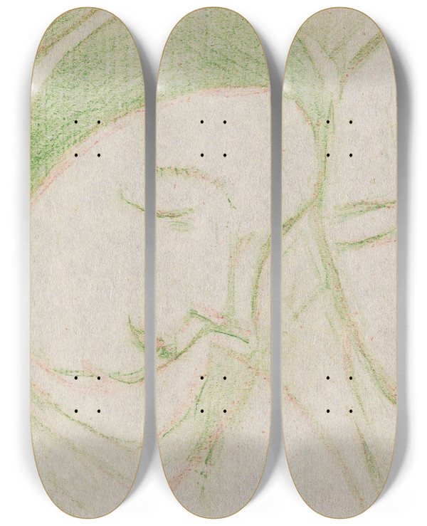 Triptych art skateboard deck of Christian Rohlfs Schlafendes Ehepaar by Christian Rohlfs (1849-1938)