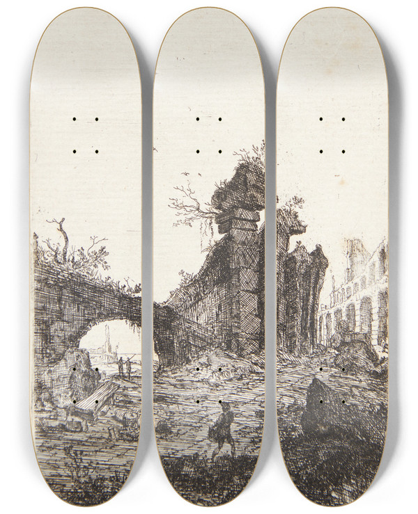Triptych art skateboard deck of Bartholomeus Breenbergh Colosseums Ruiner by Bartholomeus Breenbergh (1598-1657)