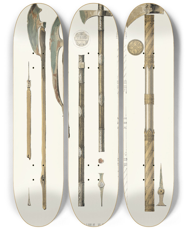 Triptych art skateboard deck of Fedor Grigoryevich Solntsev Berdyshi I Topory by Fedor Grigoryevich Solntsev (1801-1892)