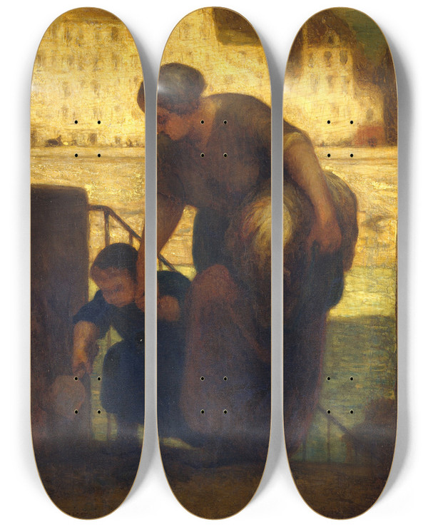 Triptych art skateboard deck of Honor Daumier The Laundress by Honore Daumier (1808-1879)