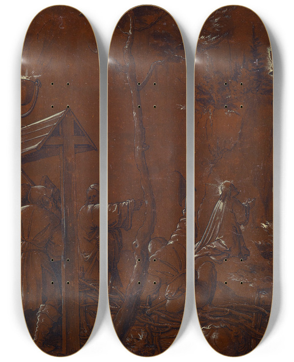 Triptych art skateboard deck of Hans Leu The Younger Christ On The Mount Of Olives by Hans Leu The Younger (1490-1531)