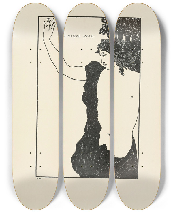 Triptych art skateboard deck of Aubrey Vincent Beardsley Under The Hill Pl09 by Aubrey Vincent Beardsley (1872-1898)