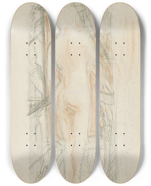 Triptych art skateboard deck of Reijer Stolk Achterzijde Van Een Staande Naakte Vrouw_3 by Reijer Stolk (1896-1945)