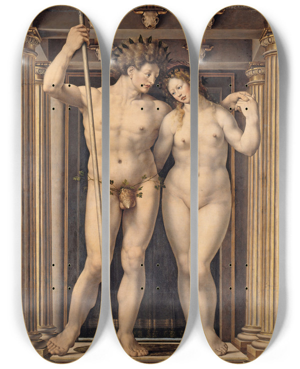 Triptych art skateboard deck of Jan Gossaert Neptune And Amphitrite by Jan Gossaert (1478-1532)
