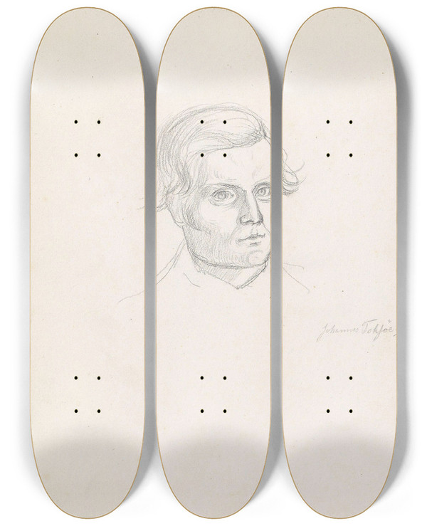 Triptych art skateboard deck of Adolph Tidemand Johannes Tokse by Adolph Tidemand (1814-1876)