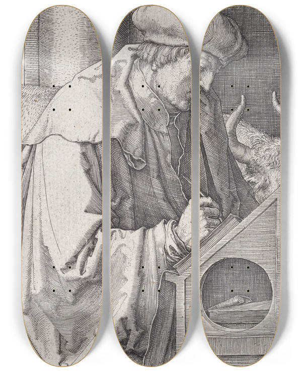 Triptych art skateboard deck of Lucas Van Leyden Saint Luke_1 by Lucas Van Leyden (1494-1533)