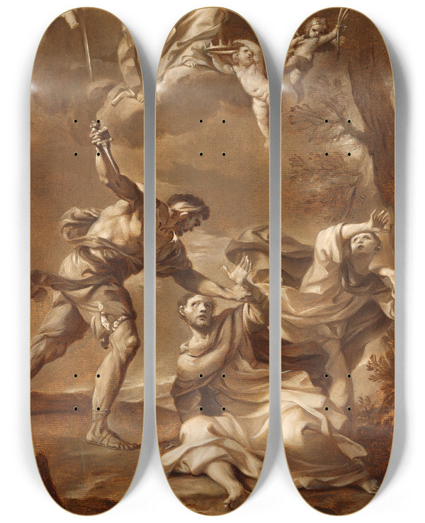 Triptych art skateboard deck of Felice Torelli Martyrdom Of Saint Peter Martyr by Felice Torelli (1667-1748)